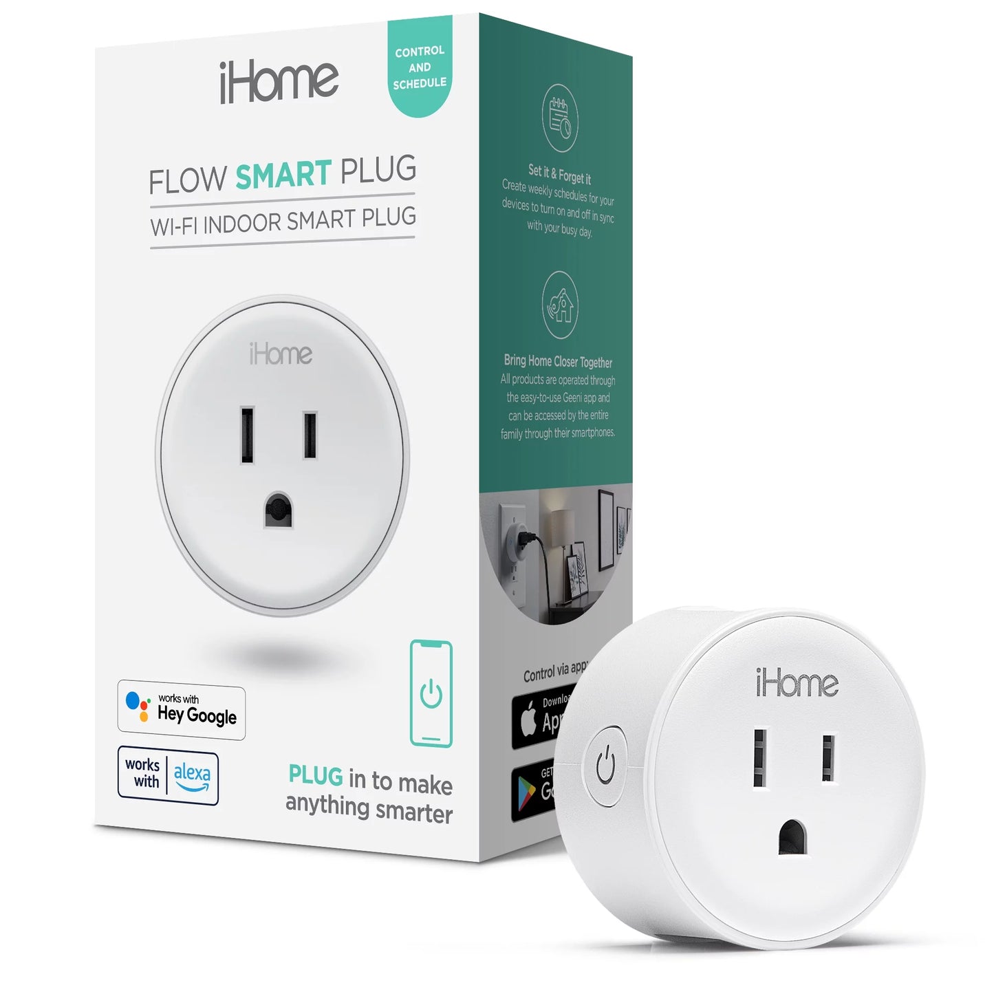 Smart Plug with App Control, 10A, Works with Alexa & Google Home - White